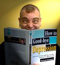 Yes, it's an actual book: How to Good-bye Depression If You Constrict Anus 100 Times Everyday (yes, that's the actual title).