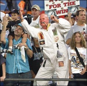 GLUED TO THE STANDS: Wearing a Food Suit, the hard-core sports fan won't have to leave his or her seat for ANYTHING.