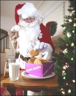 ON THE MOVE: Bowel Buddy Bran Wafers will help Santa stay on track on his merry journey.